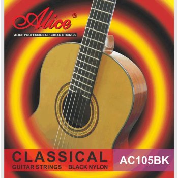 Alice AC105BK-H Klasik Gitar Tel Seti - Siyah Naylon (Tasarım Seri - Hard Tension) | Siyah Naylon Tizler, Sıcak ve Dolgun Tını, Kararmaya Karşı Dayanıklı | Ölçü: 4/4 Klasik Gitarlar İçin (6lı Tam Takım Set)