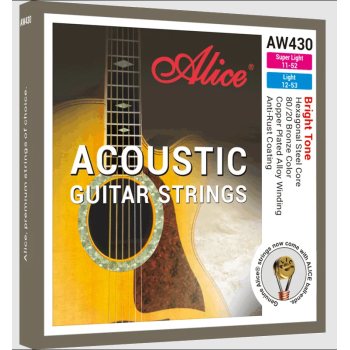 Alice AW430-SL Akustik Gitar Teli (11-52 80/20 Bronze) | %80 Bakır %20 Çinko Alaşımı Kristal Parlaklığında Ses ve Derin Bas Tepkisi