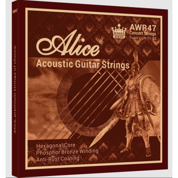 Alice AWR47-SL Akustik Gitar Teli (11-52 Phosphor Bronze) | Fosfor Bronz Sarım ile Zengin Harmonikler ve Uzun Süreli Parlak Tını