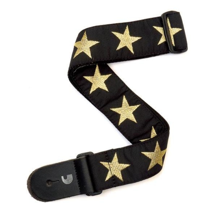 Planet Waves 20T05 Gold Star Dokuma Gitar Askısı (Başlangıç/Orta Seviye) | 50mm Genişlik, Ayarlanabilir Uzunluk ve Şık Yıldız Desenli Tasarım