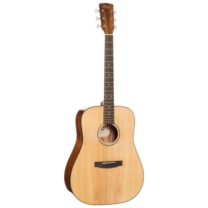 Cort EARTH60NAT Masif Ladin Kapaklı Akustik Gitar (Başlangıç/Orta Seviye) | Dreadnought Kasa Formu, Natürel Parlak Bitiş ve Geleneksel Akustik Tonlar