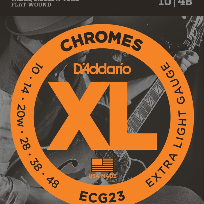 DAddario ECG23 XL Chromes Flatwound Elektro Gitar Tel Seti (Profesyonel) | Extra Light 10-48 Kalınlık, Pürüzsüz Cilalı Yüzey ve Dip Gürültüsüz Geçişler