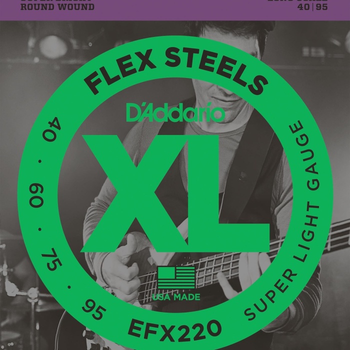 DAddario EFX220 FlexSteels Bas Gitar Tel Seti - 40-95 Super Light (Profesyonel) | Esnek Çelik Alaşım, Parlak Ton Karakteri ve Derin Harmonik Zenginlik