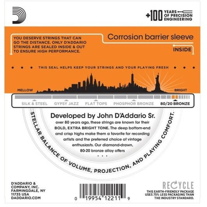DAddario EJ10 80/20 Bronze Akustik Gitar Tel Seti - 10-47 Extra Light (Profesyonel) | Parlak ve Keskin Akustik Tını, Geleneksel Bronz Alaşım ve Üstün Projeksiyon
