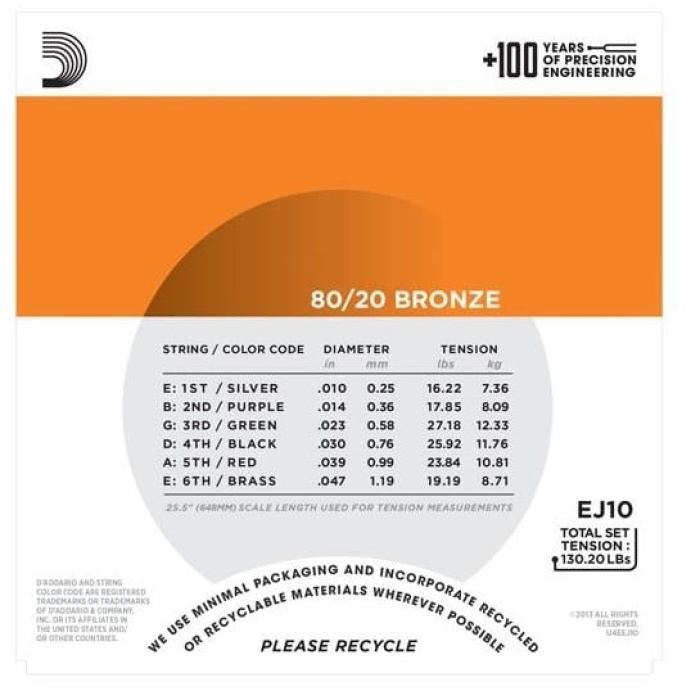 DAddario EJ10 80/20 Bronze Akustik Gitar Tel Seti - 10-47 Extra Light (Profesyonel) | Parlak ve Keskin Akustik Tını, Geleneksel Bronz Alaşım ve Üstün Projeksiyon