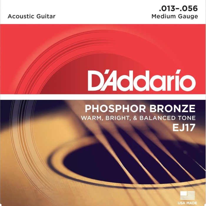 DAddario EJ17 Phosphor Bronze Akustik Gitar Tel Seti - 13-56 Medium (Profesyonel) | Fosfor Bronz Sargı, Sıcak ve Zengin Tonlar, Yüksek Ses Hacmi ve Dayanıklılık
