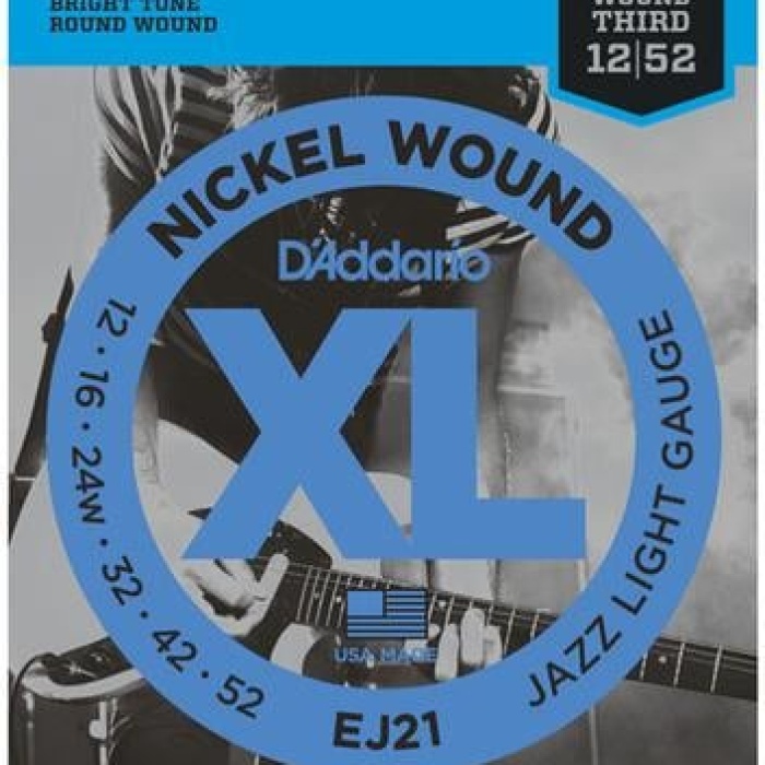 DAddario EJ21 Nickel Wound Elektro Gitar Tel Seti - 12-52 Jazz Light (Profesyonel) | Sarımlı 3. Tel (G), Vintage Jazz Tonları ve Yüksek Akort Kararlılığı