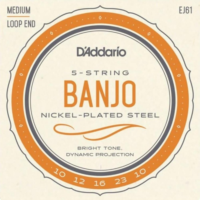DAddario EJ61 5 Telli Banjo Tel Seti - 10-23 Medium (Profesyonel) | Nikel Sargı, Parlak Tını Karakteri ve Standart 5 Telli Banjo Konfigürasyonu