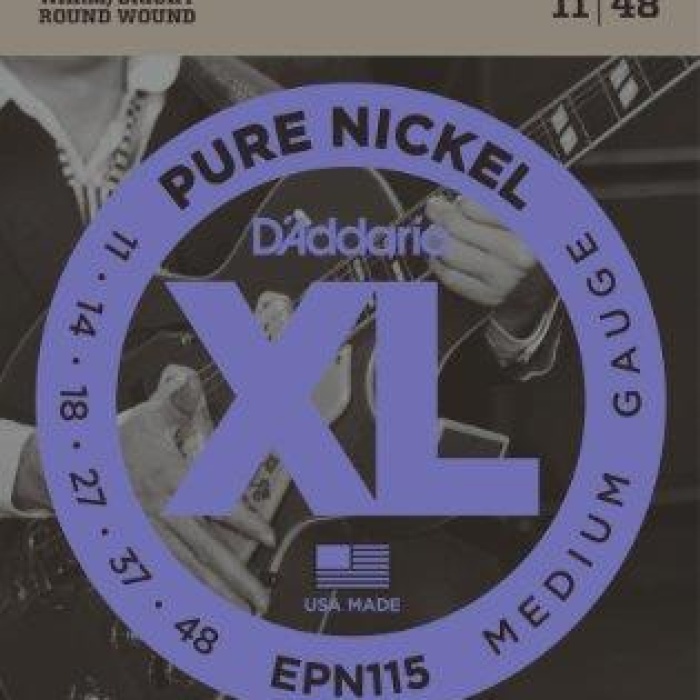 DAddario EPN115 XL Pure Nickel Elektro Gitar Tel Seti - 11-48 Blues/Jazz Rock (Profesyonel) | %100 Saf Nikel Sargı, 50lerin Vintage Sıcak Tonları ve Yumuşak Çalım Hissiyatı