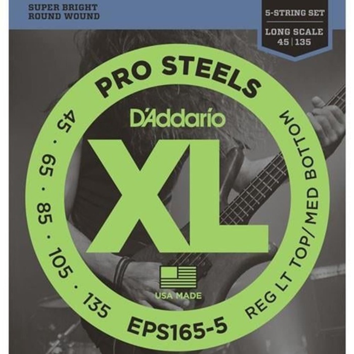 DAddario EPS165-5 XL ProSteels 5 Telli Bas Gitar Tel Seti - 45-135 (Profesyonel) | Paslanmaz Çelik ile Yüksek Manyetik Çıkış, Keskin Tizler ve 5 Telli Baslar İçin İdeal Uzunluk