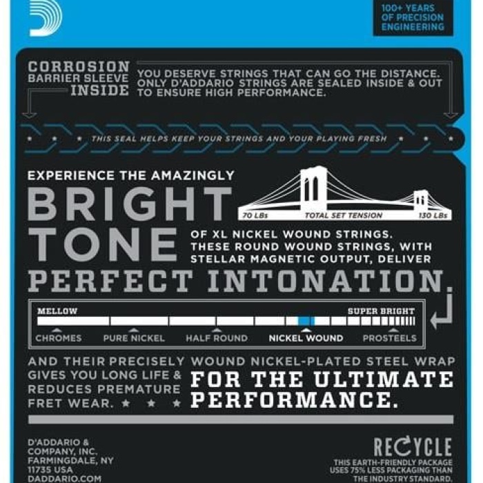 DAddario EXL110+ XL Nickel Wound Elektro Gitar Tel Seti - 10.5-48 Regular Light Plus (Profesyonel) | Ara Ölçü Esnekliği, Parlak Ton Karakteri ve Mükemmel Manyetik Çıkış