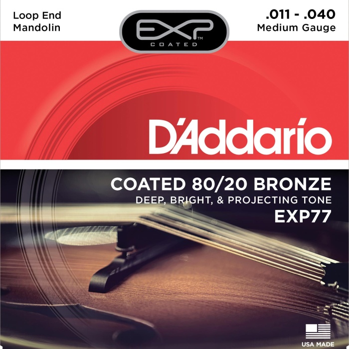 DAddario EXP77 Coated 80/20 Bronze Mandolin Tel Seti - 11-40 Medium (Profesyonel) | Loop End (Halka Uçlu), Kaplamalı Yapı ile Maksimum Ömür ve Parlak Akustik Projeksiyon