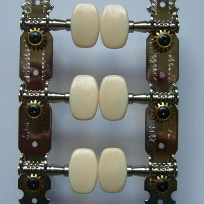 Maxtone GM22N Klasik Gitar Burgu Seti - 3+3 Nikel (Aksesuar/Yedek Parça) | Beyaz Kelebek Başlıklı Standart Mekanizma, Naylon Tel Uyumu ve Hassas Akort İmkanı