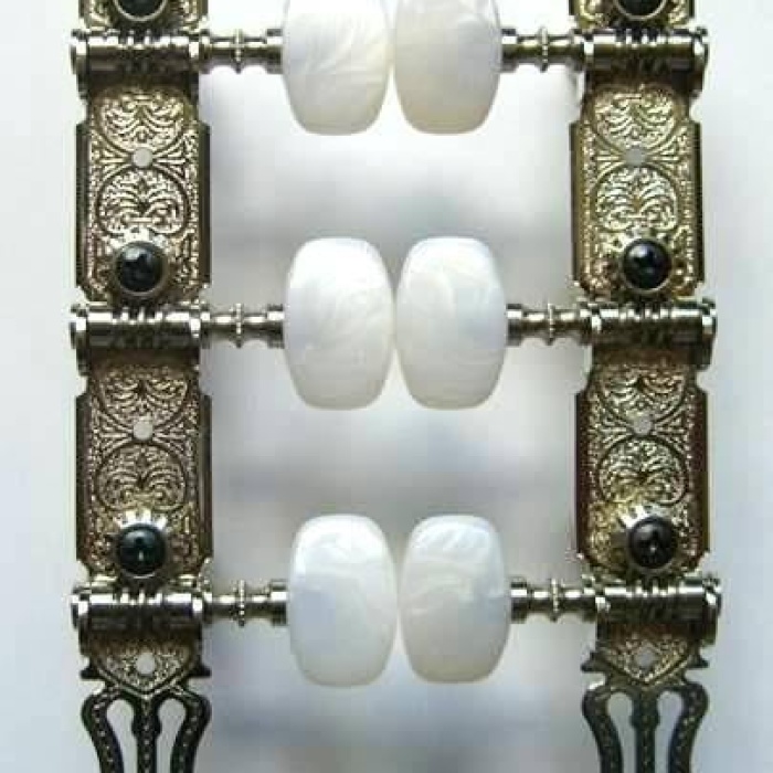 Maxtone GM34N Klasik Gitar Burgu Seti - 3+3 Nikel (Aksesuar/Yedek Parça) | Desenli Metal Plaka Tasarımı, Sağlam Konstrüksiyon ve Kararlı Akort Tutuşu