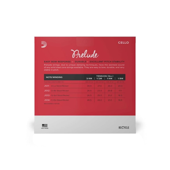 DAddario J101034 Prelude Çello Tel Seti (3/4) | 3/4 Ölçek için Optimize Edilmiş Tansiyon Dengeli Ses Yayılımı ve Kolay Çalınabilirlik