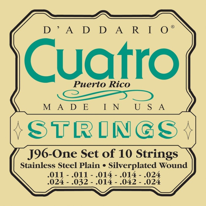 Daddario J96 Puerto Rico Cuatro Seti Akustik Gitar Teli | Silver/Clear Nylon