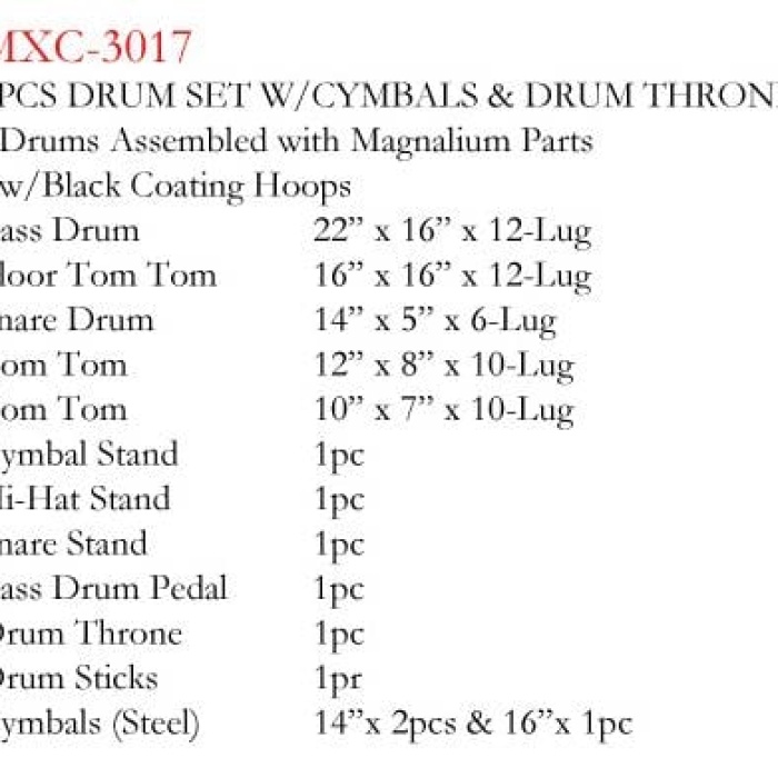 Maxtone MXC-3017FBK 5 Parça Akustik Davul Seti - Siyah (Başlangıç/Orta Seviye) | 22 İnç Bas Davul, Standart Tom ve Trampet Dizilimi, Zil Paketi, Tabure ve Hardware Dahil Komple Set