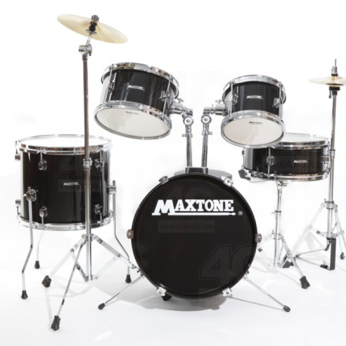 Maxtone MXC-602BK Junior 5 Parça Çocuk Davul Seti - Siyah (Eğitici Seviye) | Küçük Yaş Grupları İçin İdeal Kompakt Tasarım, Zil, Tabure ve Baget Dahil Tam Set