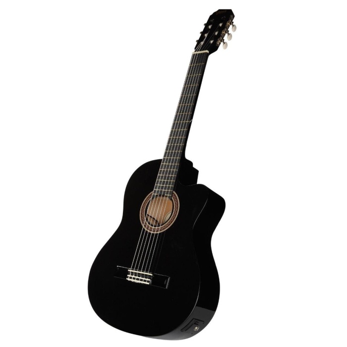 Valencia VC104TCEBK Elektro Klasik Gitar Cutaway (Siyah) | Kesik Kasa - Ekolayzırlı - Sap Çelikli