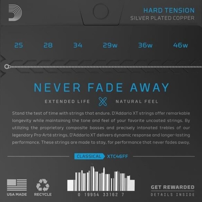 DAddario XTC46FF XT Serisi Klasik Gitar Tel Seti (Hard Tension - Kaplamalı)