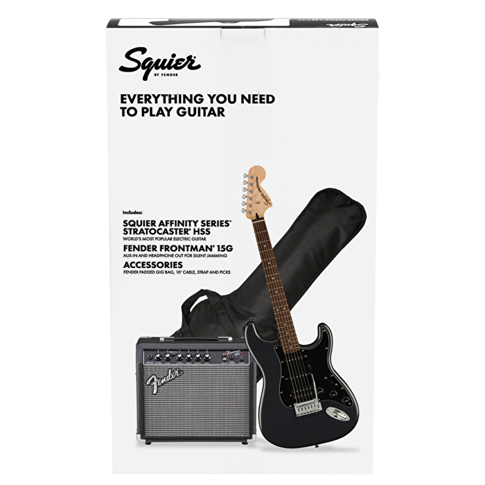 Squier Affinity Stratocaster HSS Laurel Klavye Charcoal Frost Metallic 15G Elektro Gitar Seti