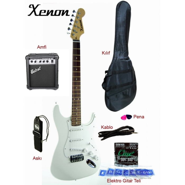 Xenon XNE3WHSET Elektro Gitar Başlangıç Seti (Beyaz) | Gitar + Amfi + Kılıf + Kablo, Eksiksiz Paket, Hazır Kurulum