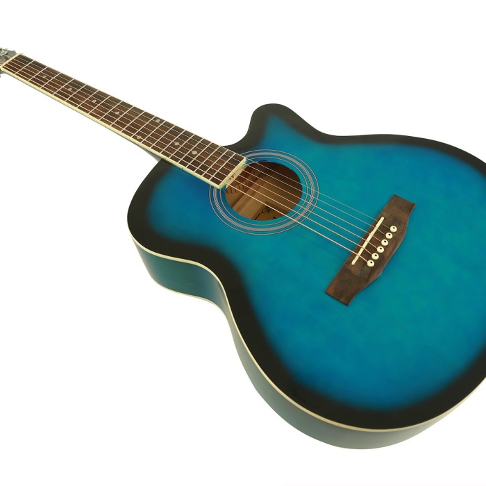 Segovia SGA40BLS Akustik Gitar (Cutaway Mavi) | Dikkat Çekici Mavi Renk, Parlak Tizler, Rahat Klavye