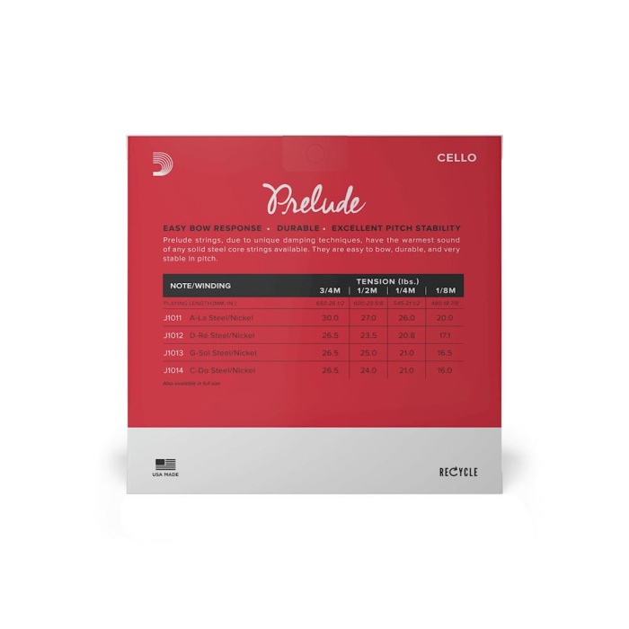 DAddario J101034 Prelude Çello Tel Seti (3/4 Ölçek - Medium Tension - Çelik Özlü)