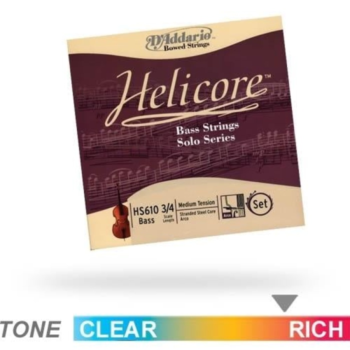 DAddario HS610 Helicore Kontrabas Tel Seti (3/4 Ölçek - Solo Tuning - Çelik Özlü)