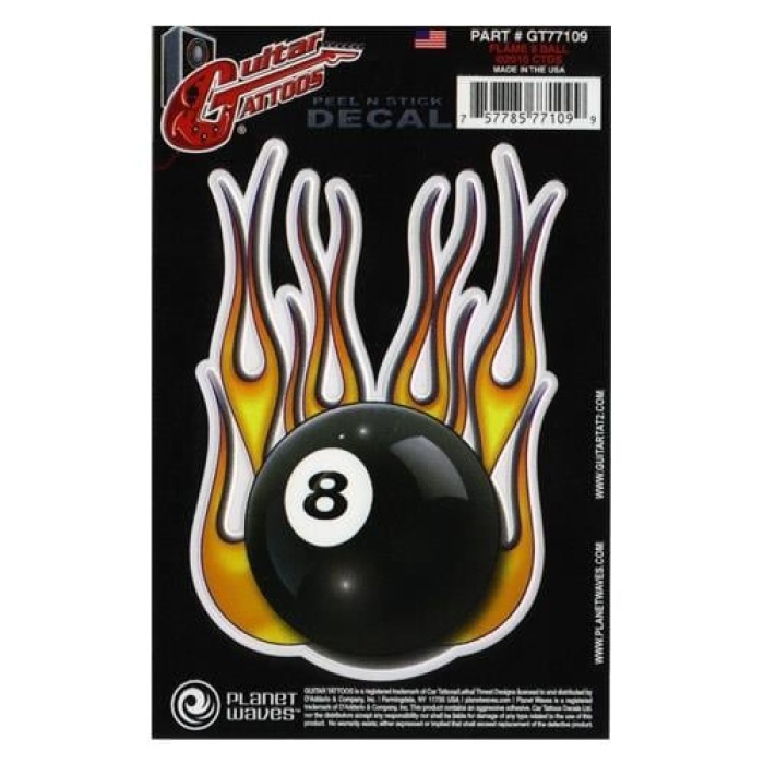Planet Waves GT77109 Gitar Tattoo Flame 8 Ball Sticker | Kolay Uygulanır - İz Bırakmaz - Şık Tasarım