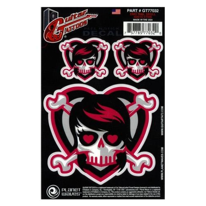 Planet Waves GT77032 Gitar Tattoo Emo Girl Skull Sticker | Kolay Uygulanır - İz Bırakmaz - Şık Tasarım