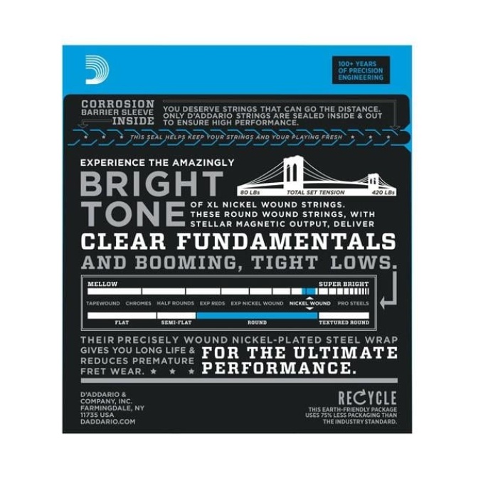 DAddario EXL160SL XL Nickel Serisi Bas Gitar Tel Seti (Medium - 50-105 - Super Long Scale)