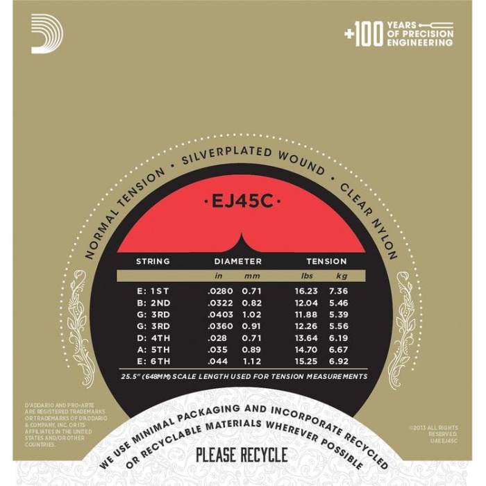 DAddario EJ45C Pro-Arte Serisi Klasik Gitar Tel Seti (Normal Tension)
