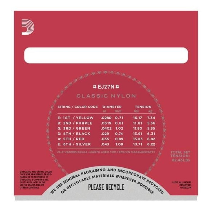 DAddario EJ27N Classics Serisi Klasik Gitar Tel Seti (4/4 Ölçek - Normal Tension - Gümüş Sarım)