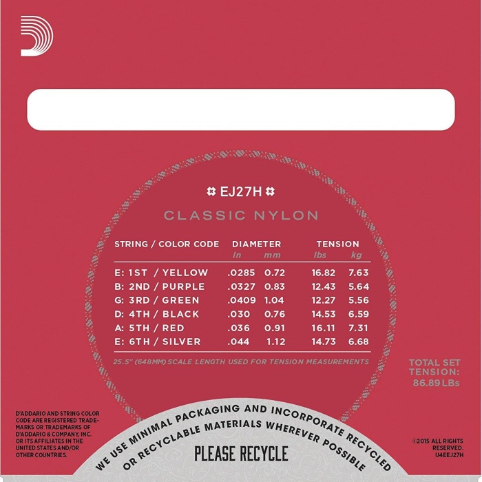 DAddario EJ27H Classics Serisi Klasik Gitar Tel Seti (4/4 Ölçek - Hard Tension - Gümüş Sarım)