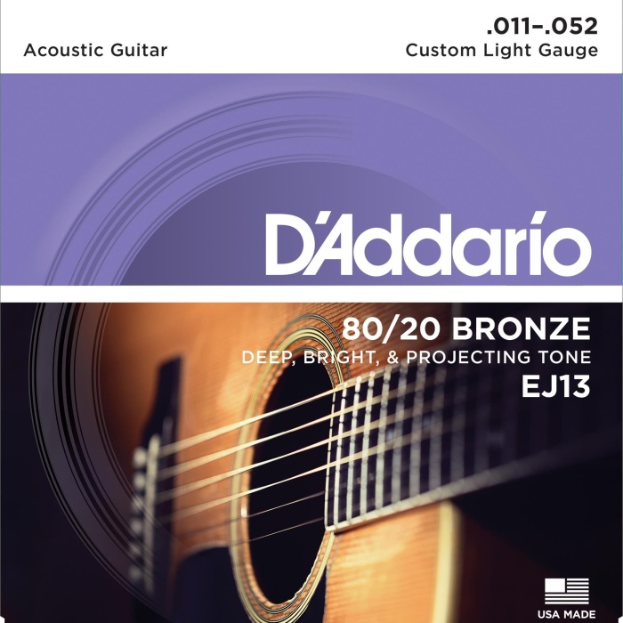 DAddario EJ13 Phosphor Bronze Serisi Akustik Gitar Tel Seti (Custom Light - 80/20 Bronze)