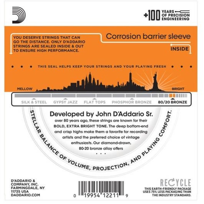 DAddario EJ10 Phosphor Bronze Serisi Akustik Gitar Tel Seti (Extra Light - 10-47 - 80/20 Bronze)