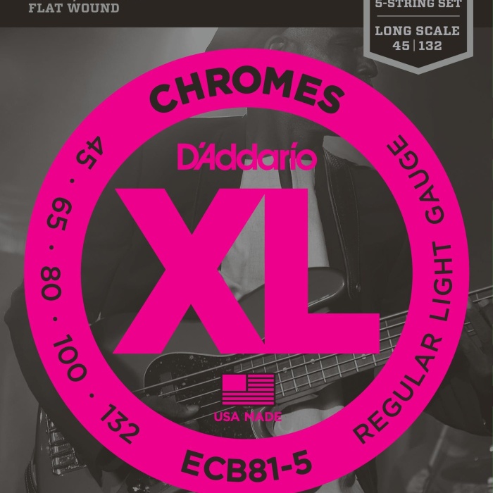 DAddario ECB81-5 XL Chromes Flatwound Serisi Bas Gitar Tel Seti (Regular Light)