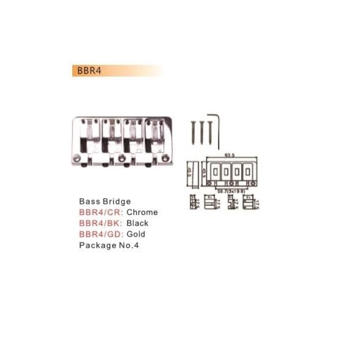 Valencia BBR4BK Bas Gitar Köprüsü Siyah (Dr. Parts) | 4 Telli - 93.5mm - Ağır Kütle