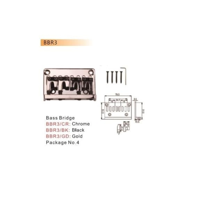 Valencia BBR3CR Bas Gitar Köprüsü Krom (Dr. Parts) | 4 Telli - 79.5mm - Standart