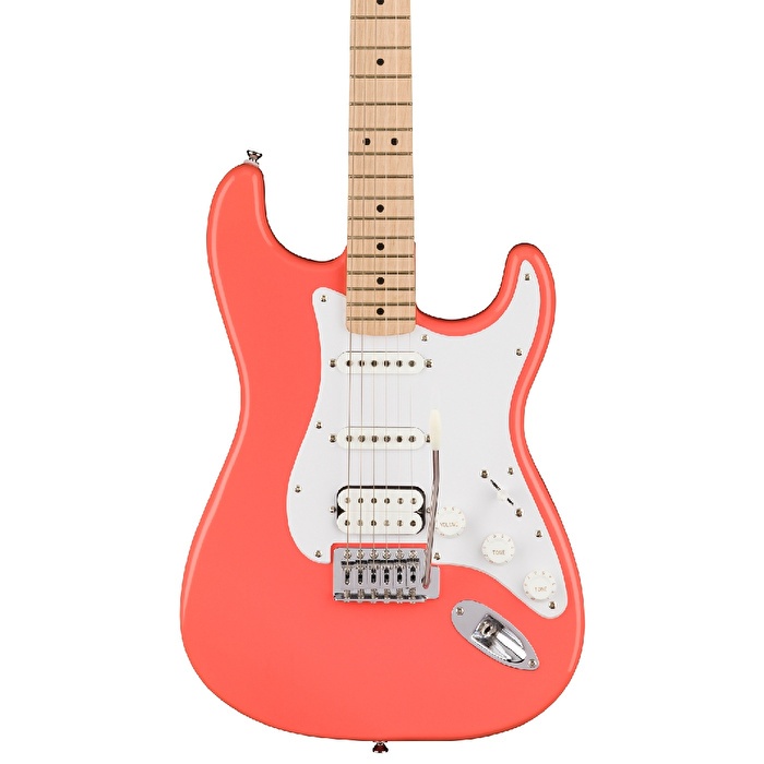 Squier 0373202511 Sonic Stratocaster HSS Elektro Gitar (Tahitian Coral) | Mercan Rengi Akçaağaç Klavye ve Beyaz Pickguard