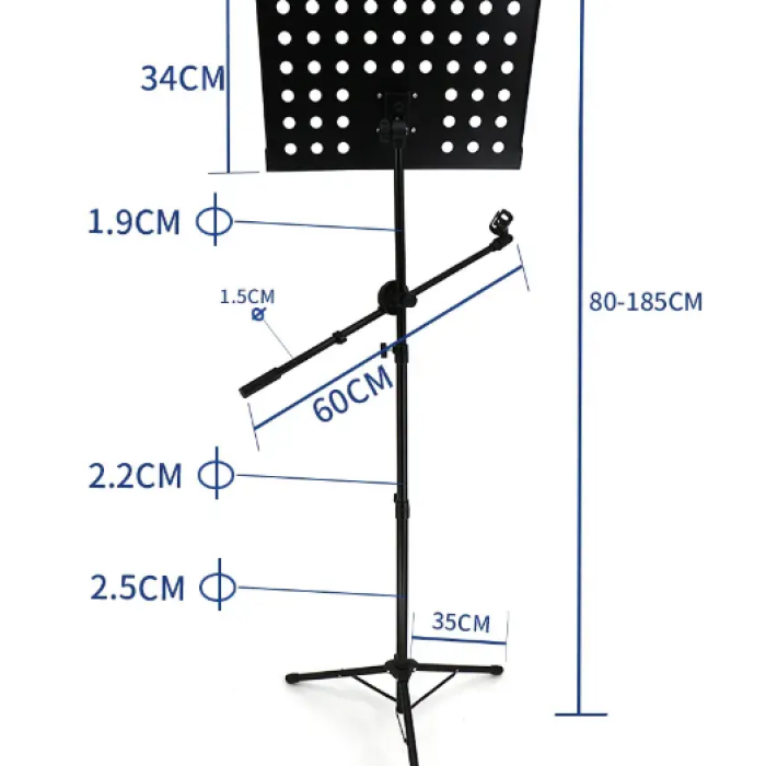 Hbk P-06hv Nota Sehpası Ve Mikrofon Standı - 2si 1 Arada (profesyonel - Delikli Plaka) | Nota Sehpası Ve Mikrofon Tutucuyu Birleştiren Hibrit Tasarım, Sağlam Delikli Plaka | Ölçü: Sahne Standartlarına Uygun Ayarlanabilir Boy