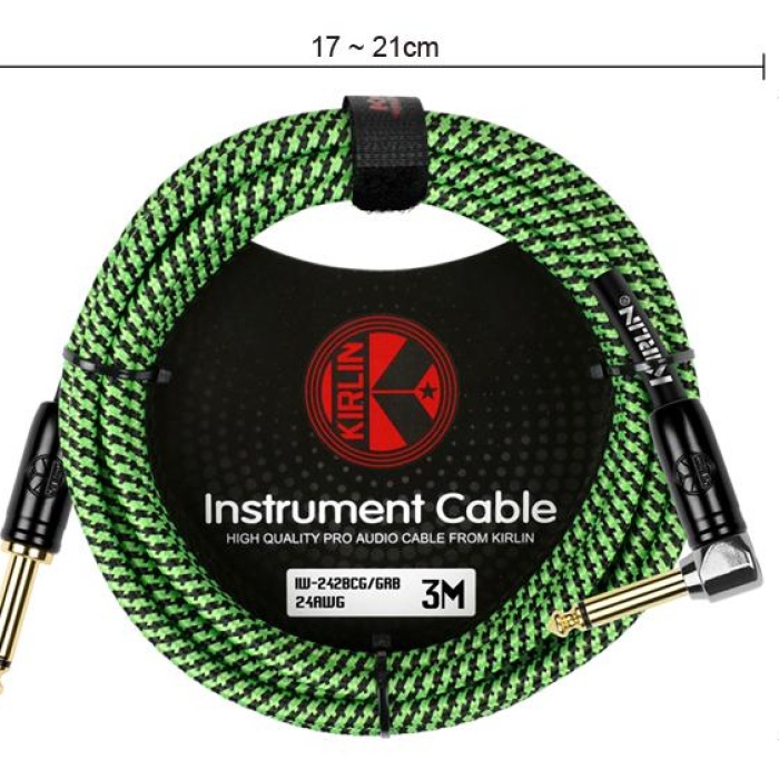 Kırlın IW-242BCG-3M-GRB Dokuma Enstrüman Kablosu (3 Metre) | Yeşil-Siyah Vintage Tasarım Maksimum Sinyal Sadakati ve Dayanıklı Şasi