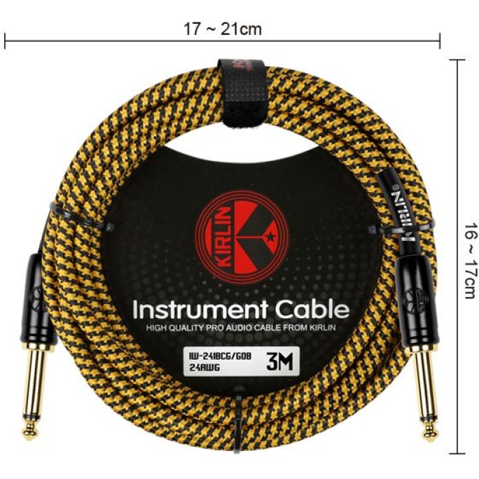 Kırlın IW-241BCG-3M-GOB Dokuma Enstrüman Kablosu (3 Metre) | Altın-Siyah Renk Seçeneği ile Retro Görünüm ve Stüdyo Kalitesinde Ses Aktarımı