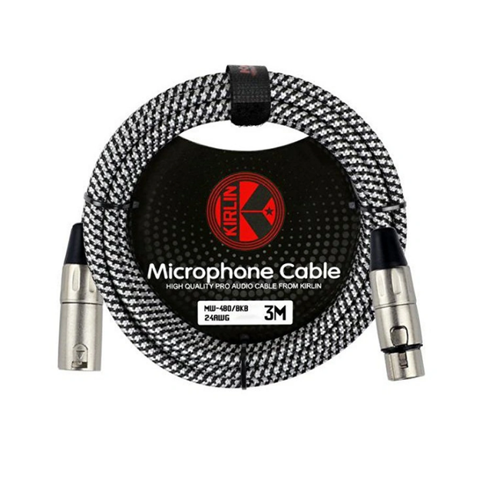 Kırlın MW-480-3M-BKB Profesyonel Mikrofon Kablosu (3 Metre) | 24AWG Hassas İletken XLR Dişi-Erkek Bağlantı ve Gürültüsüz Ses Kaydı