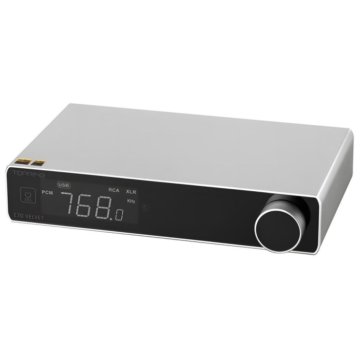 Topping Audio 01 0032 E70 Velvet DAC - Gümüş (Üst Segment - AKM Bluetooth DAC) | Amiral Gemisi AK4499EX Çip, Ultra Düşük Distorsiyon, Dengeli I/O Yapısı | Ölçüler: 200 x 138 x 44 mm