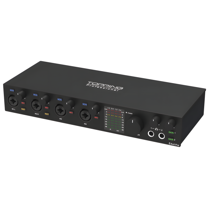 Topping Professional 05 0007 E4X4 Pre Ses Kartı (Siyah) | Profesyonel Arayüz Düşük Gecikme Siyah Şık Kasa