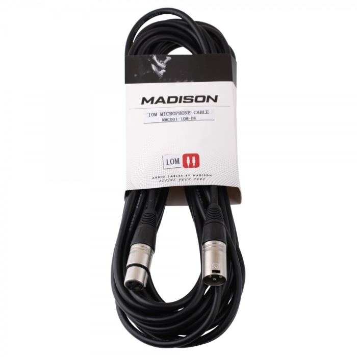 Madison MMC001-10M-BK Mikrofon Kablosu - 10 Metre (Aksesuar - Uzun Mesafe) | XLR Erkek - XLR Dişi, Düşük Kapasitanslı Dengeli Bağlantı, Esnek ve Dayanıklı Siyah Dış Kaplama | Ölçüler: 10 Metre