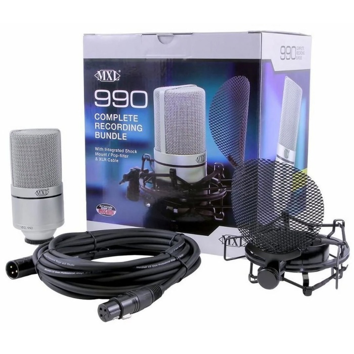 MXL Microphones 01 0119 990 Complete Bundle Condenser Kayıt Mikrofon Seti (Gümüş) | Kondenser Mikrofon + Shockmount + Pop Filtre Seti + XLR 6m Kablo Set