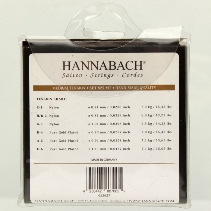 Hannabach 825MT Klasik Gitar Teli (Medium Tension) | Saf Altın Kaplama Baslar Korozyona Dayanıklı